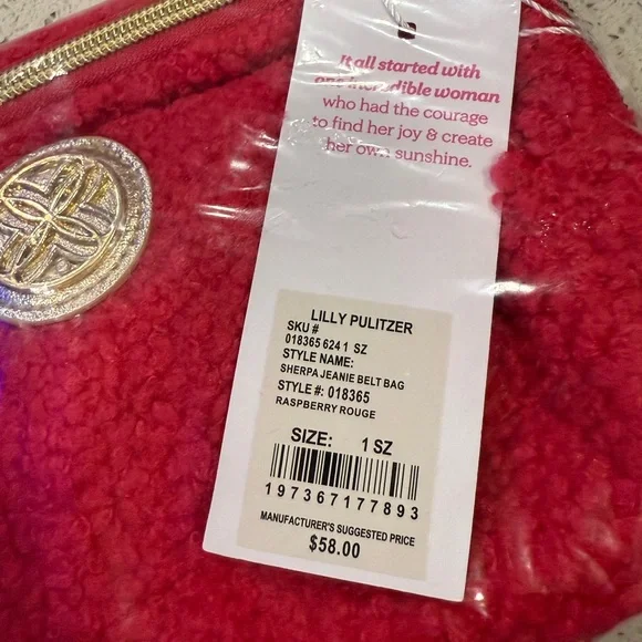 NWT Lilly Pulitzer Jeanie Sherpa Belt Bag in Raspberry Rouge - Picture 10 of 10